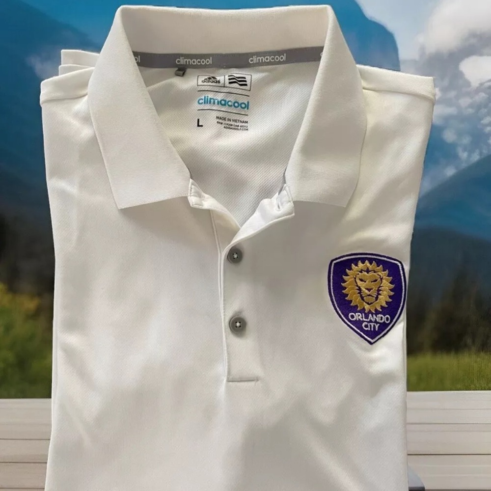 Mens Adidas MLS Orlando City Official Soccer Striped Polo Shirt SZ L Quick Ship
